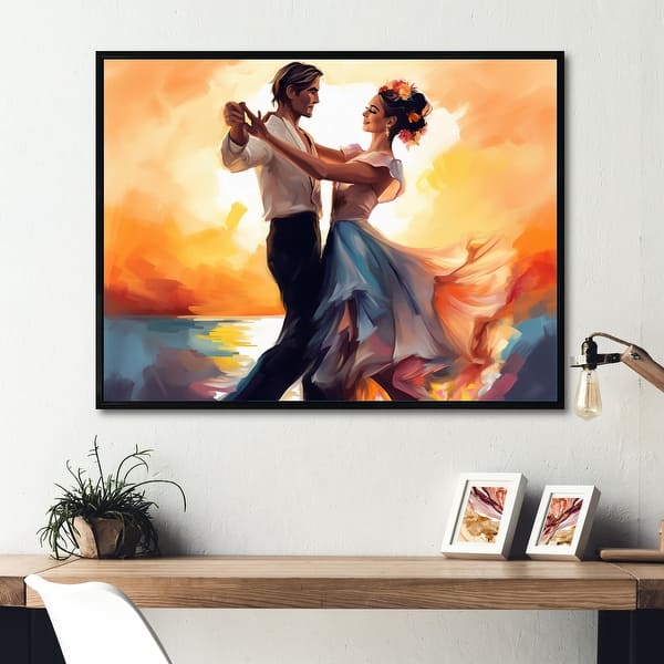 Designart "Colorful Bolero Couple Dancing Iv" Romantic Framed Wall Art